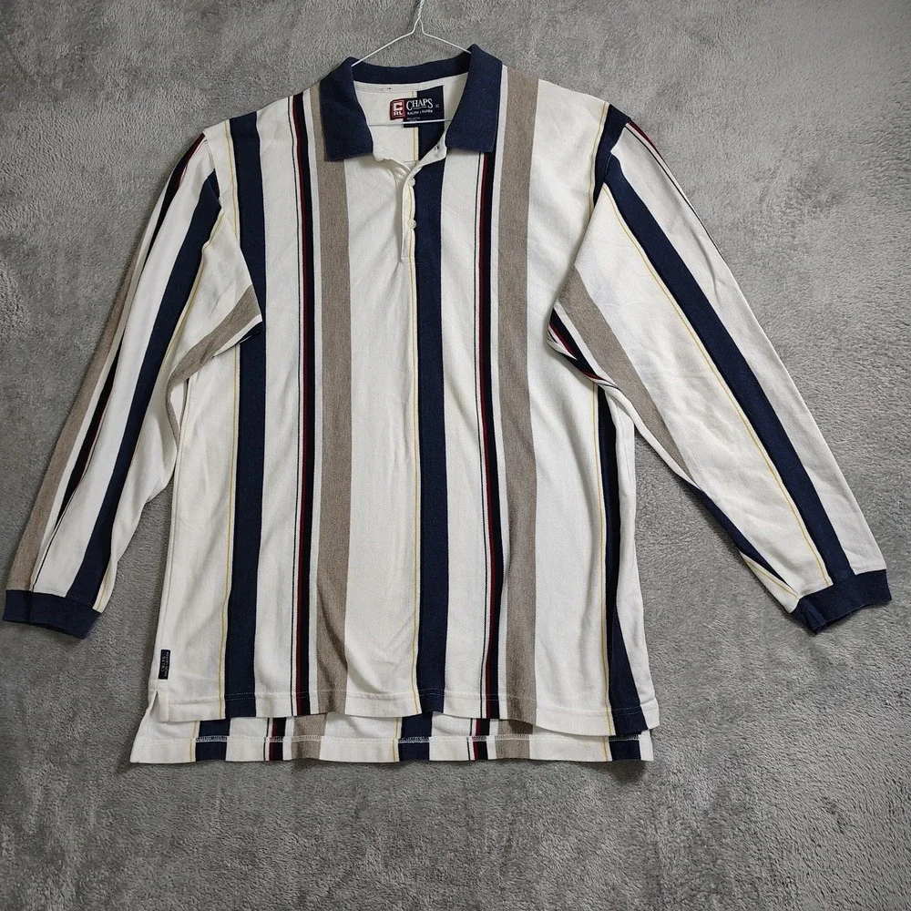 Vintage 90s Chaps Ralph Lauren Mens XL Distressed Striped Color Block Polo Shirt